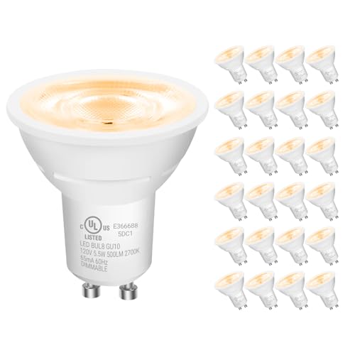 DAYBETTER GU10 LED Light Bulbs, Dimmable GU10 Bulb Replacement for Track Lighting, 5.5w Equivalent 50W, 500 LM Warm White 2700K, MR16 LED Bulb for Kitchen, Range Hood, Living Room, 24 Pack