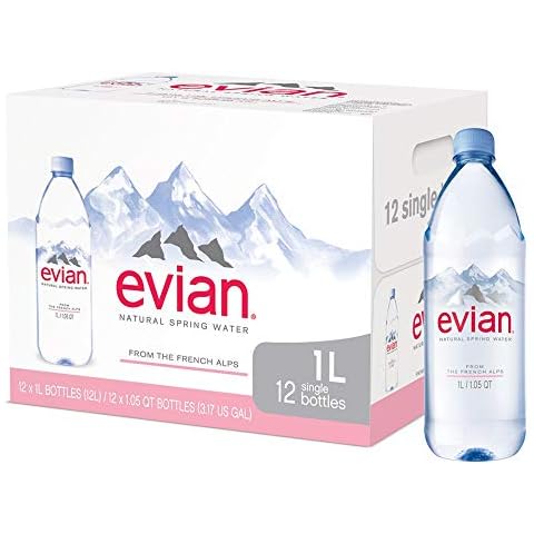 evian Natural Spring Water (One Case of 12 Individual Bottles, Each Bottle is 1 Liter) Naturally Filtered Spring Water in Large Bottles Cover