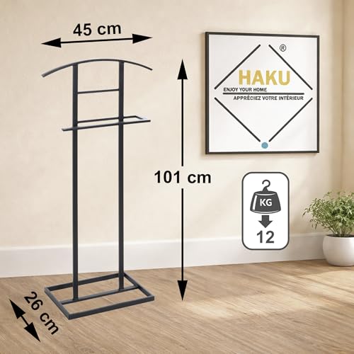 HAKU Herrendiener Metall schwarz stiller Diener - Maße: B 45 x H 101 x T 26 cm, Style: Modern