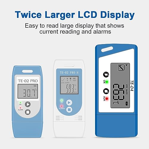 ThermElc TE-04 ET USB Temperatur Datenlogger, Temperaturrekorder mit Externem Sensor, Großem LCD-Bildschirm, Automatischen PDF/CSV-Berichten, 35000 Punkte, Temperaturmonitor für Impfstoffkühlschränke