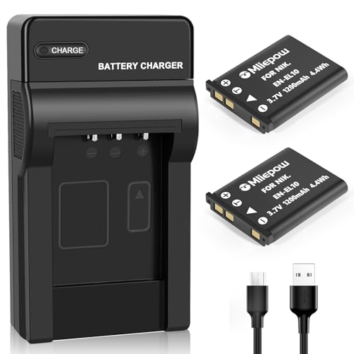 Mliepow 2 Pack EN-EL10 Battery and Micro USB Charger Compatible with Nikon Coolpix S60, S80, S200, S205, S220, S230, S500, S510, S520, S570, S600, S700, S3000, S4000 Digital Cameras, MH-63 Charger