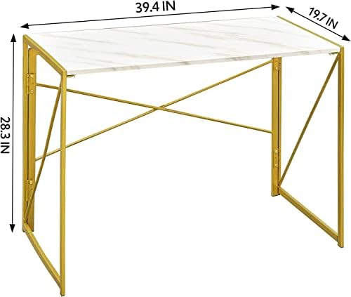 Coavas Folding Computer Desk Office Work Desk No-Assembly Student Study Foldable Laptop PC Gaming Desk for Small Spaces Home Bedroom Corner Wooden Kids Writing Desk Simple Style (100x50x72cm,Marble)
