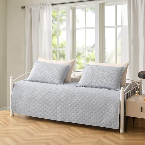Image of 3 Piece Grey Daybed Cover Twin Size Cozy Daybed Sets Bedding Double Sided Quilting Cover Set Geometric Print Bedspread Coverlet All Season for Twin Bed with 2 Standard Shams,39 inchx75 inch