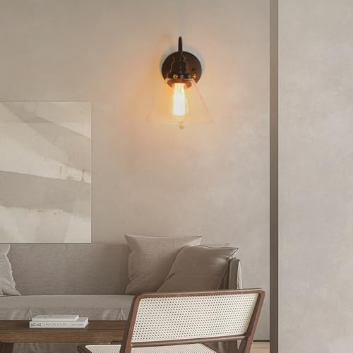 Vintage Industrial Style Glass Wall Sconce with Zipper Switch for Bedroom Living Room Staircase Restaurant Long Curved Tube Design