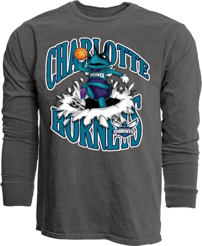 Charlotte Hornets NBA Officially Licensed Long Sleeve T-Shirt Ringspun Slam Mascot Black, Large
