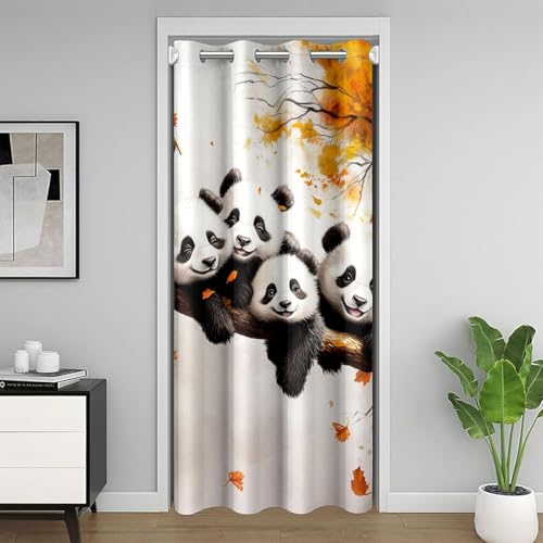 feelingyou Beau rideau de porte panda, 132 x 203 cm, marron, rétro, arbre, branche, porte, rideau, pour garçon, automne, plantes feuillues, impressions animales, rideaux de porte pour séparer la pièce