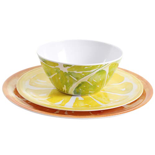 Gibson Home Sunny Citrus Round Melamine Dinnerware Set, Service For Four (12Pcs) #TOP2