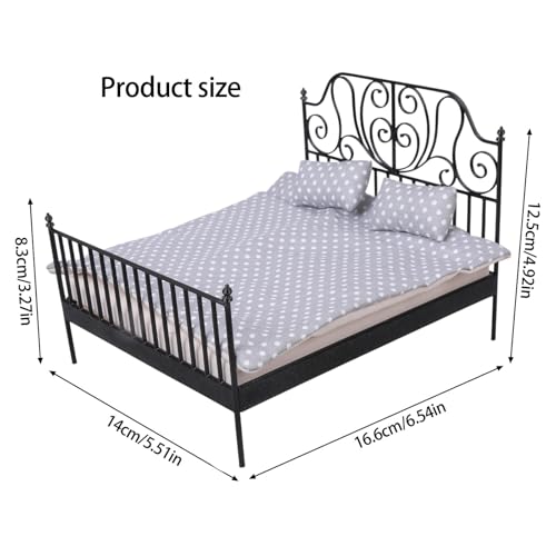 Cama doble de muñecas para decorar un dormitorio miniatura 1/12 3