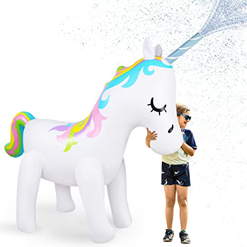 Tounature Inflatable Summer Unicorn Water Spray Toy 220 x 175 cm Giant Yard Sprinkler Inflatable Water Toy for Summer Yard Lawn Outdoor Play Party Decorations