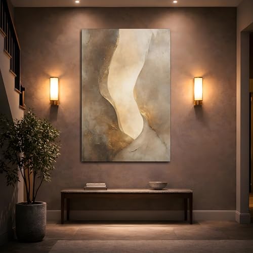 Toile beige et or tableau abstrait vertical salon 50x75 cm - 2