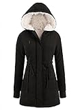 Parka Minetom Damen Fleece Winter Mantel Zip Kapuzen Parka Mantel Lange Jacke Kapuzenpullover (Schwarz M)