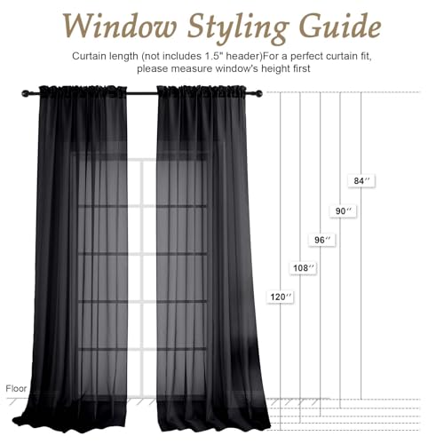 Image of OVZME Black Bedroom Curtains 2 Panel Sets 90 Inch Length, 59 Inch Extra Wide Light Filtering Light Weight Soft Window Treatment Panels for Study Room Living Room Guest Room, 59Wx90L Inches