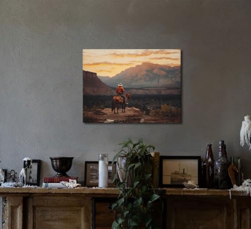 Zygarteq Western Cowboy Canvas Wall Art Vintage Landscape Rustic Southwest Wall Decor Pictures Horse Riding Art Prints Mid-Century Home Decor Prints For Bathroom Living Room 12X16In thumb #3