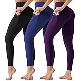 GYMGUN 3 Pack Leggings with Pockets for Women,High Waisted Tummy Control Workout Yoga Pants Reg & Plus Size