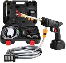 Lavadora Alta Pressão Lava Jato Portátil Sem Fio Recarregável Bivolt 127V 220V Limpeza Casa Apartamento Lavagem Carro Moto Split Preta Com Matela