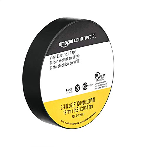 Amazoncommercial Electrical Tape 60Ft Rolls | Professional Vinyl Tape, 3/4" Width X 60' Length (19 Mm X 18.3 M), 7 Mil Thickness, Black - Pack Of 20 #TOP1