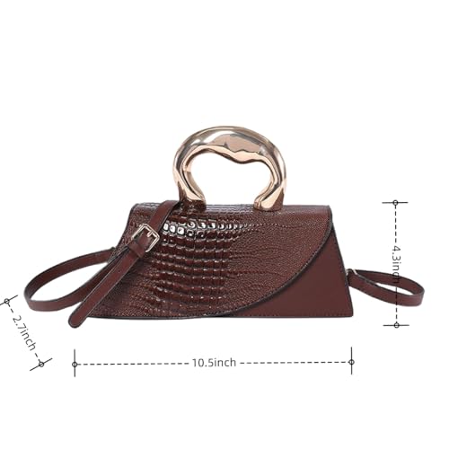 Image of Women Vegan Leather Evening Handbag Crocodile Pattern Handle Clutch Purse Cross Body Envelope Bag