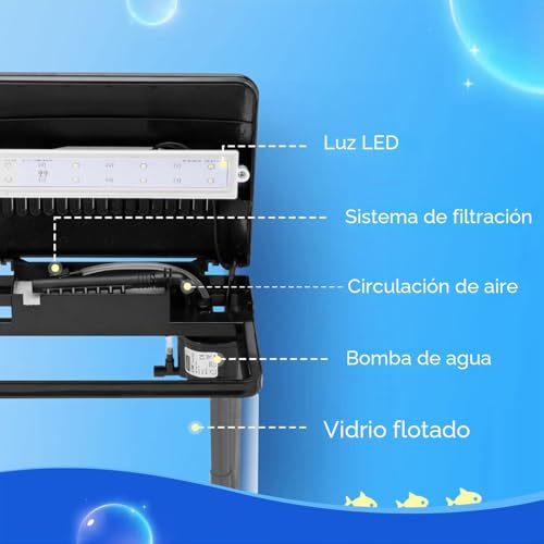 Miniatura 5 de Nobleza - Acuario De Cristal Con Cubierta Y Luces Led. Sistema De Filtro De 7 Litros. Color Negro