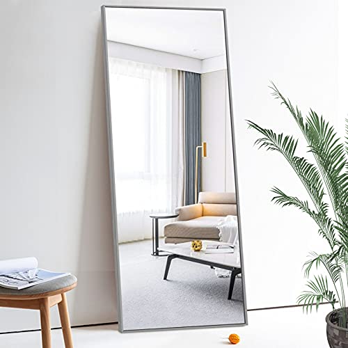 Image of NeuType 71 inchx24 inch Large Full Length Mirror Home Gym Mirror Aluminum Alloy Frame Floor Mirror Wall-Mounted Mirror for Living Room, Bedroom, Hanging or Leaning Against Wall, Sand Gray