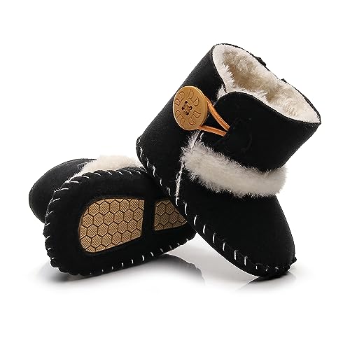 HONGTEYA Baby Snow Boots with Fleece Fur Inner, Baby Girl Booties with Anti Slip Rubber Hard Sole, Toddler Boots Shoes for Boys Girls 0-24 months Warm Winter Infant Newborn Crib Baby Shoes4