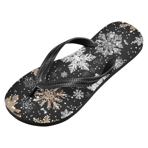 Christmas Gold White Snowflake Men's & Women's Classical Beach Rubber Sandal Flip Flop Comfortable Slipper 214B8161