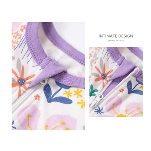 Teach Leanbh Toddler Baby Boys Girls One Piece Pajamas Cotton 2 Way Zipper Printing Short Sleeve Footless Romper Sleep and Play 3 Months-4 Years (Flower, 3-6 Months)