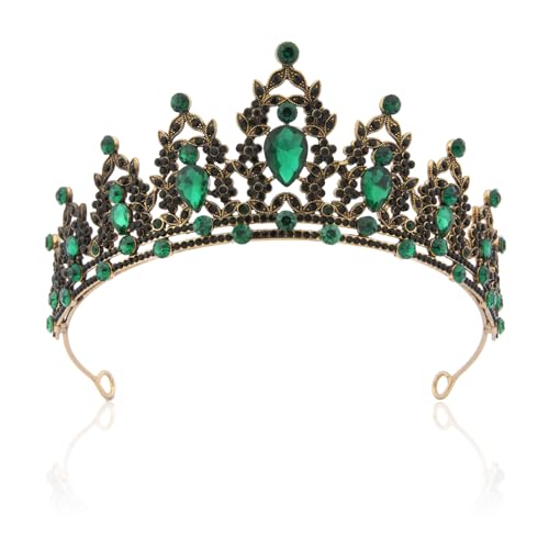 Tiara Crown,Princess Birthday Quinceanera Prom Queen Green Crystal Halloween Crown Headband Costume for Women Adult,Birthday Wedding Bridal Green Princess Crystal Tiaras Headband for Women
