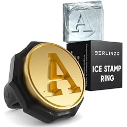 Berlinzo Ice Stamp Ring for Cube & Sphere - Custom Ice Cubes for Whiskey, Mojito Cocktails – A Letter Shaped Brass Ice Stamp a/ 3mm Depth - Black