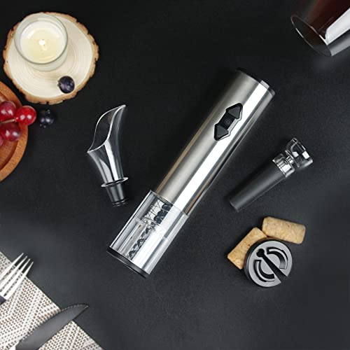 Circle Joy Electric Wine Bottle Openers Set - Battery Powered Motorized Operated Cordless Automatic Corkscrew Opener Puller Kit With Attached Foil Cutter Stopper Wine Aerator Pourer, Stainless Steel #TOP4