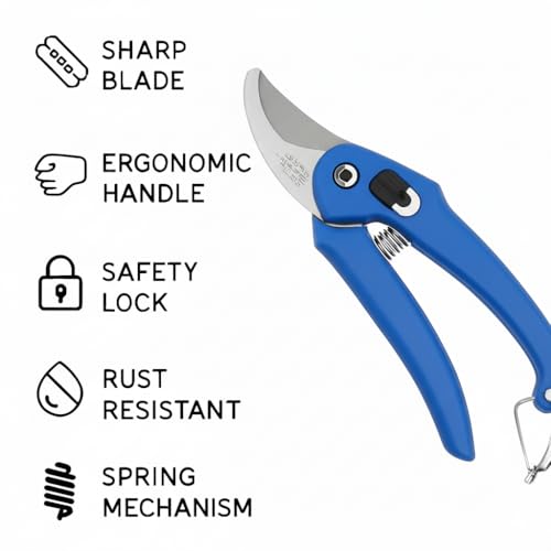 Image of Hand Pruner Cutter - 1 Piece (Blue Colour) | Heavy Duty Gardening Tools Grass Cutter, Plant Cutter for Home Garden, Wood Branch Trimmer, Garden Tools Accessories (Steel Blades, Assorted)