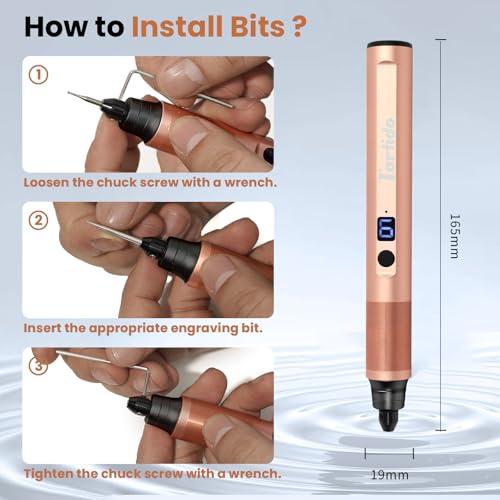 Image of Tarlido Electric Engraving Pen, Mini Cordless Rotary Tools, USB-C Rechargeable Etching Pen, 4V /1200mAh DIY Engraver Machine for Metal, Wood, Glass, Plastic,2 Stencils, Rose Gold