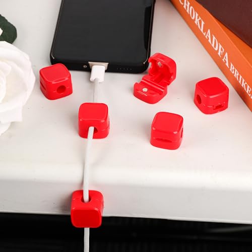 6 piezas Sujetacables para cargador de teléfono, Clips de cable magnéticos autoadhesivos para escritorio, organizador de cables para oficina, cocina, pared, auto y escritorio (Rojo) miniatura 5