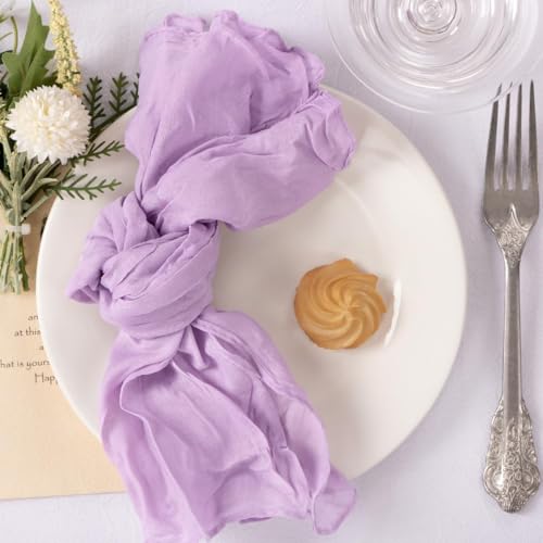 Image of MLMC 100 Pack Cheesecloth Napkins Bulk Dinner Cloth Napkins 21 inchx21 inch Boho Reusable Lavender Cloth Napkins in Bulk for Wedding Bridal Baby Shower Events Table Decor Lilac