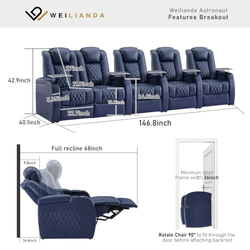 Image of Weilianda Home Theater Seating, Top Grain Leather Movie Theater Chair
