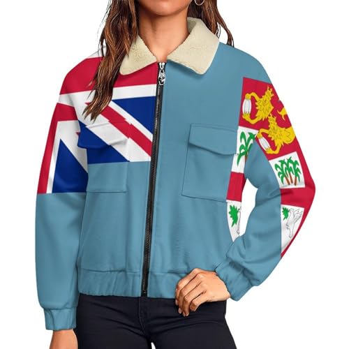 Veste polaire femme haut de gamme drapeau fidjien manteau d'hiver chaud thermique bleu