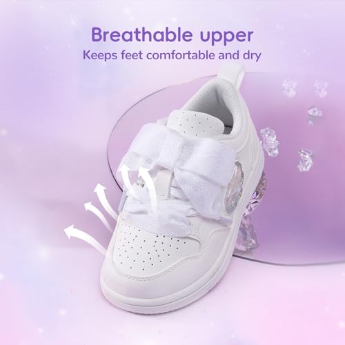 Balabala Little Girls Sneakers with Cute Bow Tie, Toddler Lightweight Comfortable Hook and Loop Casual Shoes4