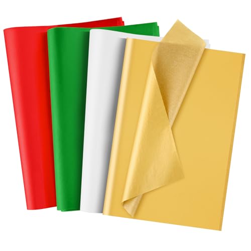 NEBURORA 100 Blatt Weihnachts Seidenpapier rot grün weiß goldenes Geschenkpapier Seidenpapier für Weihnachtsgeschenke Bastelarbeiten Taschen und Partydekorationen