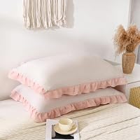 MOVE OVER Federe King Size In Velluto Beige Con Volant – 50x90cm Morbida Microfibra Shabby Chic (2 Pezzi)