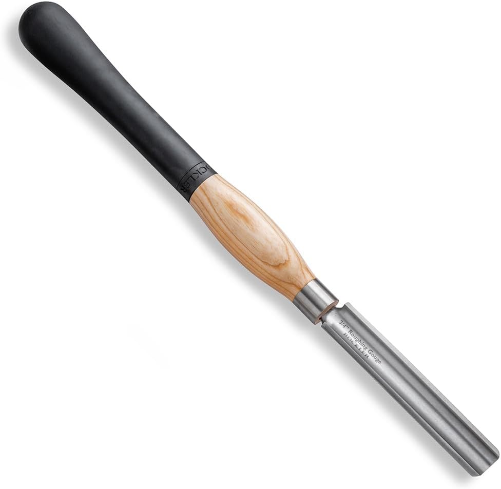 3/4” Spindle Roughing Gouge for Wood Lathe - Premium Austrian High Speed Steel Spindle Gouge w/Soft Rubber Overmolded Durable Ash Handle - Secure, Ergonomic, & Easy Grip Wood Carving Tool