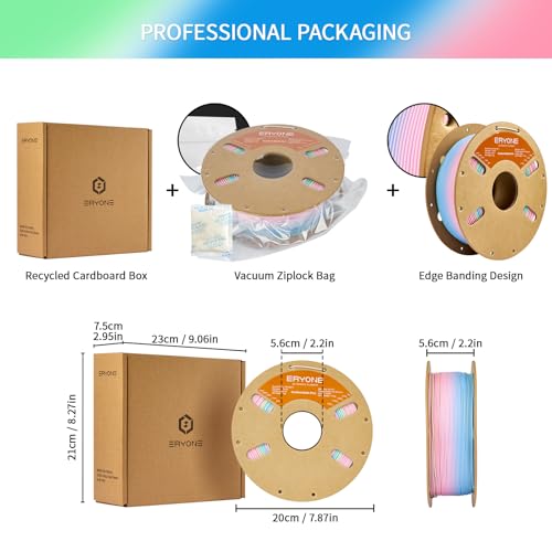 Image of ERYONE Matte Gradient Rainbow 3D Printer PLA Filament 1.75 + /- 0.03mm, Matte Multicolor Filament PLA 1KG(2.2LBS) Spool, Fairy (Pink Green Blue)
