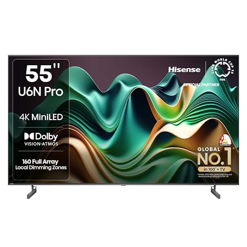 Hisense 139 cm (55 inches) U6N PRO Series 4K Ultra HD Smart QLED Mini LED TV 55U6N PRO (Black)