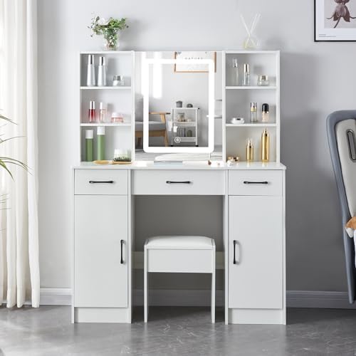 Logimiz Modern Vanity Desk with Mirror and Lights, main image 0