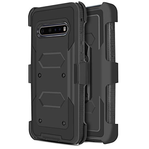 jackpot wireless for LG V60 ThinQ Case Heavy Duty Shock-Absorption/High Impact Resistant Armor Built in Screen Holster Defender Case with Kickstand + Swivel Belt Clip Holster for LG V60 ThinQ (Black)