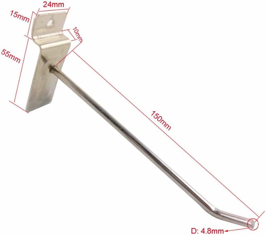 20pcs 150mm 6'' Length Slatwall Hooks Chrome-plated Frid Hooks 4.8mm Wire Dia. Display Hook for Supermarket and Store