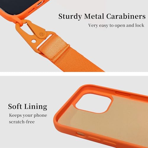 Image of Compatible with iPhone 17 Pro Max Case with Lanyard Crossbody iPhone Case with Strap Adjustable Shockproof Drop Protection Silicone Phone Cover for iPhone 17 Pro Max 6.9 inch Neon Orange