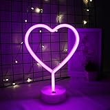 IMEGINA Led Heart Neon Signs Art Decorative Lights, LED Night Lights, Table Led Neon Lamp with Detachable Holder Base, USB or Battery Operated, for Kids Room Christmas Birthday Wedding Party (Pink)