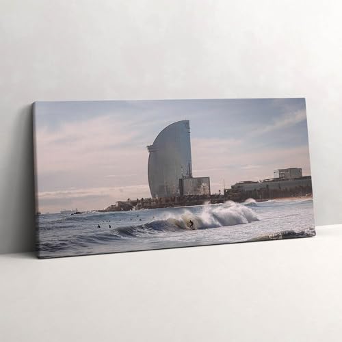 Peinture murale d'art Surfeur de Barcelone Wallfluent œuvre sur toile premium en format 140x70cm