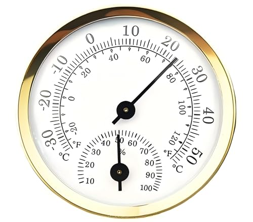 Termómetro higrómetro, higrómetro con doble puntero externo, para jardín, dorado