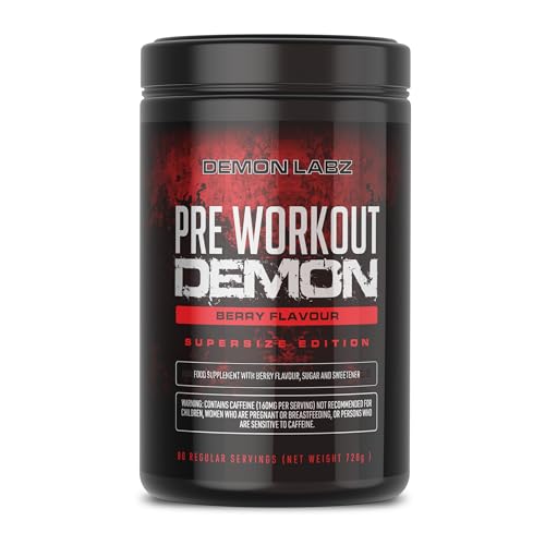 Pre Workout Demon - Suplemento Potente pre-Entreno con Creatina, Cafeína, Beta-Alanina y Glutamina (Sabor a Bayas, 720g)
