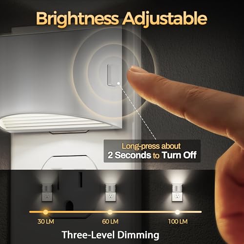 Image of DORESshop LED Night Light[4 Pack], Night Lights Plug into Wall, 3 Level Brightness Adjustable Plug in Night Light, Dusk to Dawn Sensor Nightlights for Adults,Bedroom,Bathroom,Hallway, 5000K